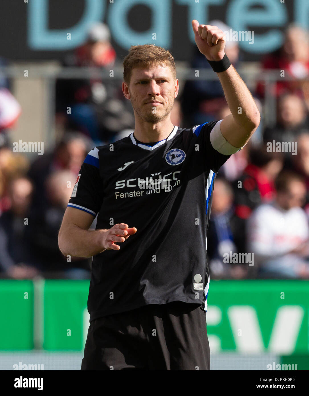 Cologne, Germany, March 9 2019, second league, 1. FC Koeln vs Arminia Bielefeld: Fabian Klos (Arminia) gestures.    DFL REGULATIONS PROHIBIT ANY USE OF PHOTOGRAPHS AS IMAGE SEQUENCES AND/OR QUASI-VIDEO             Credit: Juergen Schwarz/Alamy Live News DFL REGULATIONS PROHIBIT ANY USE OF PHOTOGRAPHS AS IMAGE SEQUENCES AND/OR QUASI-VIDEO Credit: Juergen Schwarz/Alamy Live News Stock Photo