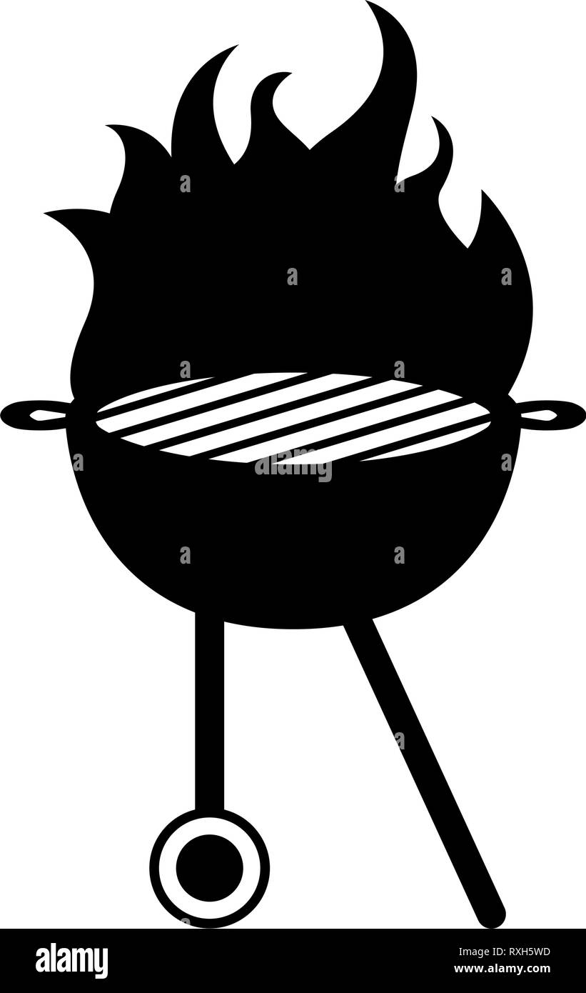 Barbecue grill icon in flames Stock Vector