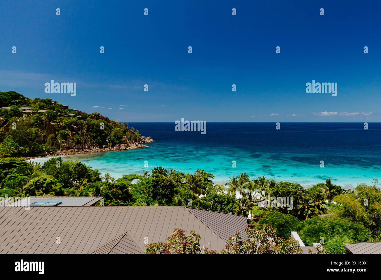 beach resort sea view. Luxury travelling. Seychelles, Mahe Stock Photo