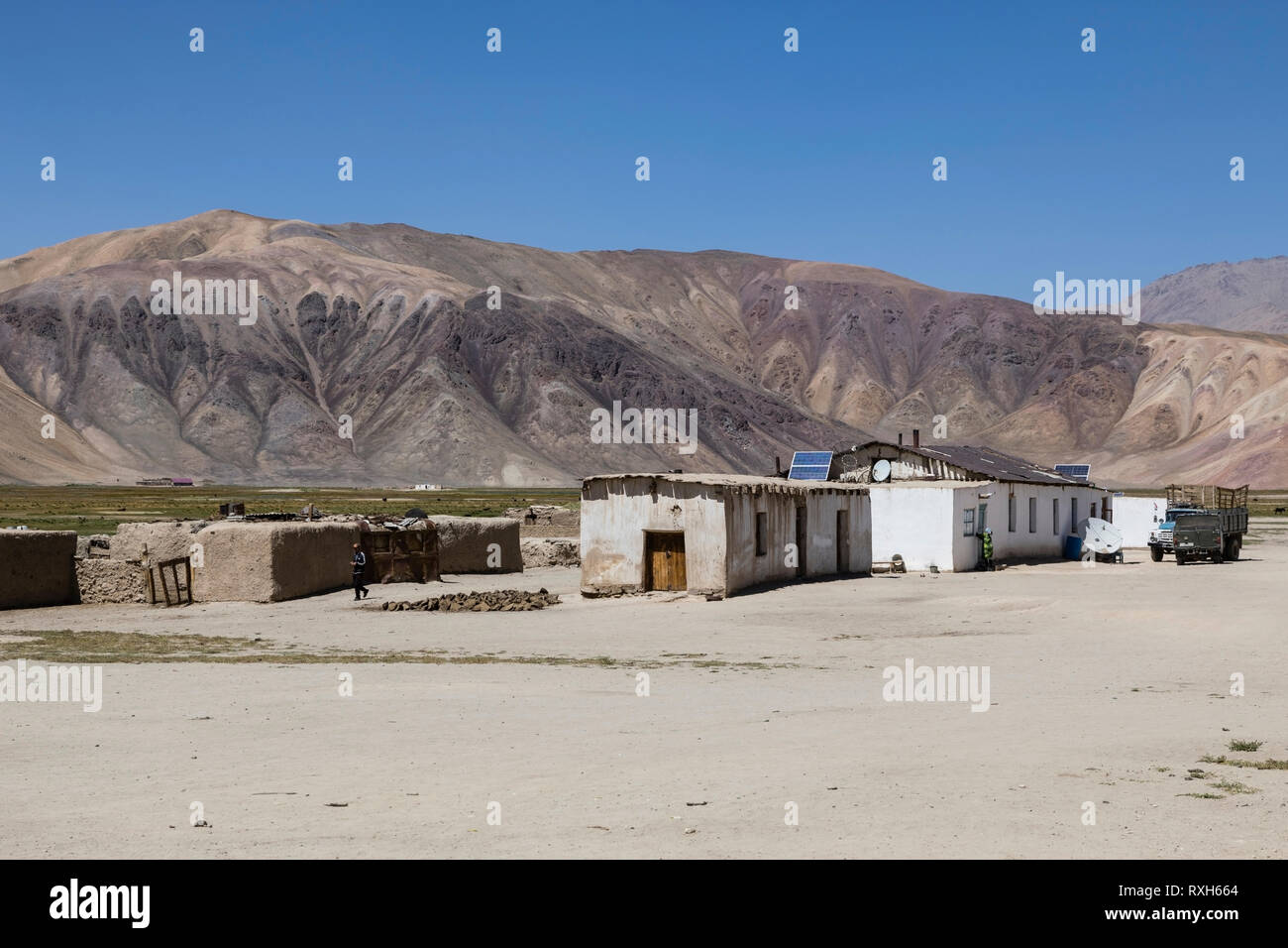 Bulunkul, Tajikistan, August 23 2018 The secluded place Bulunkul with traditional clay and