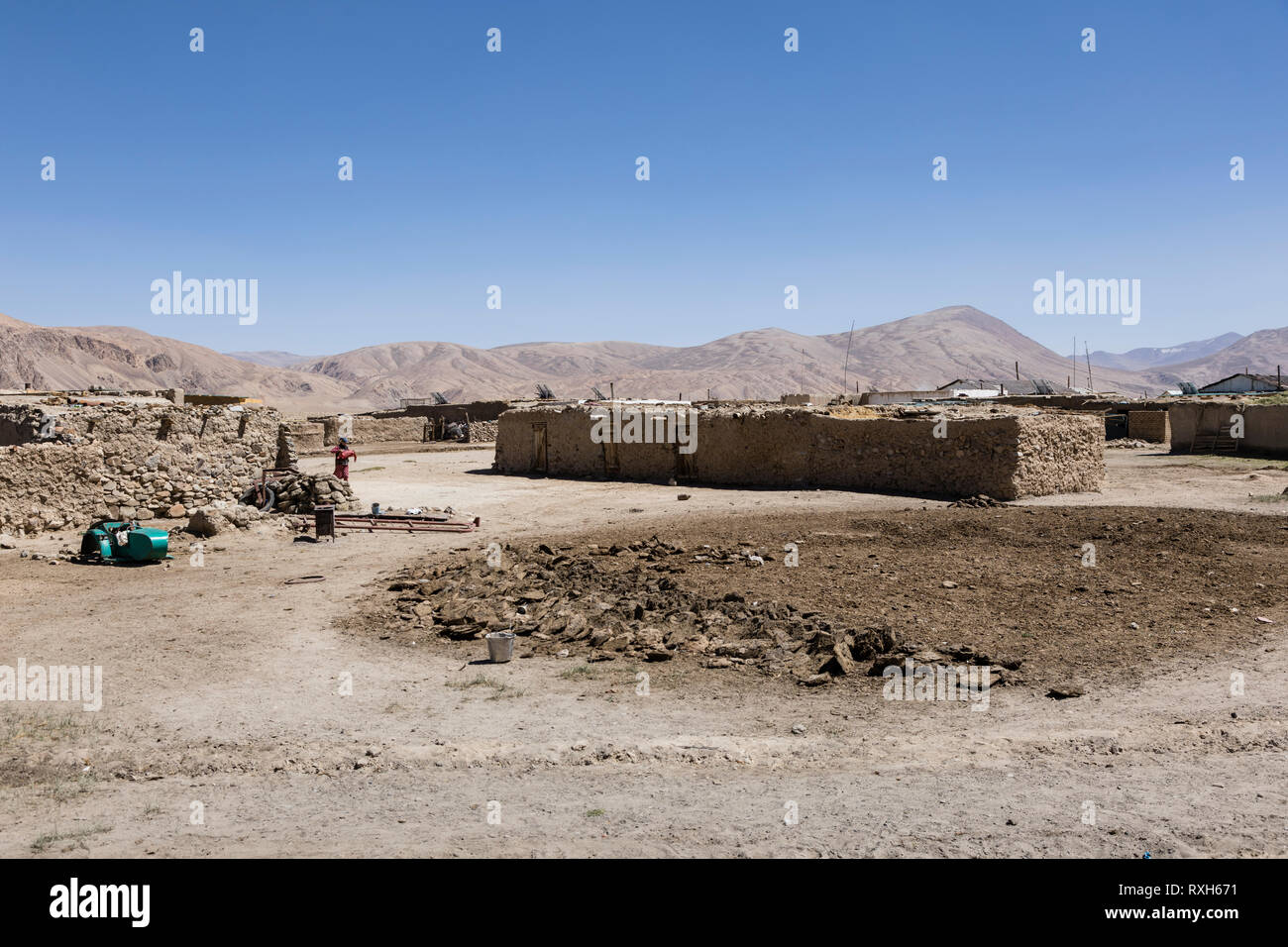 Bulunkul, Tajikistan, August 23 2018 The secluded place Bulunkul with traditional clay and