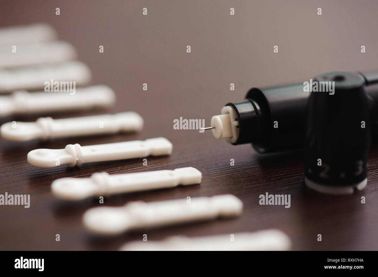 Set diabetic syringe pen with insulin and lancets Stock Photo Alamy