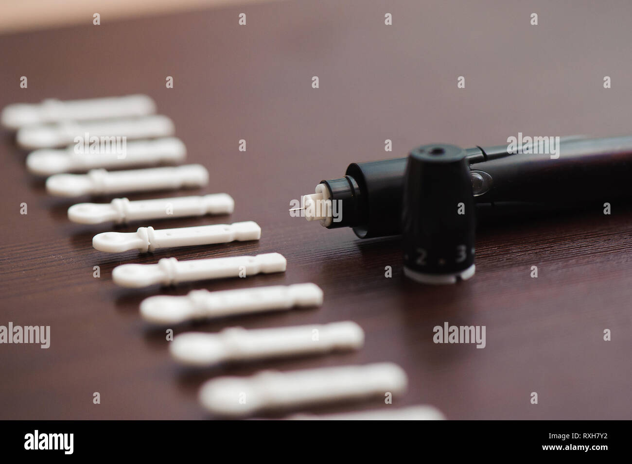 Set diabetic syringe pen with insulin and lancets Stock Photo Alamy