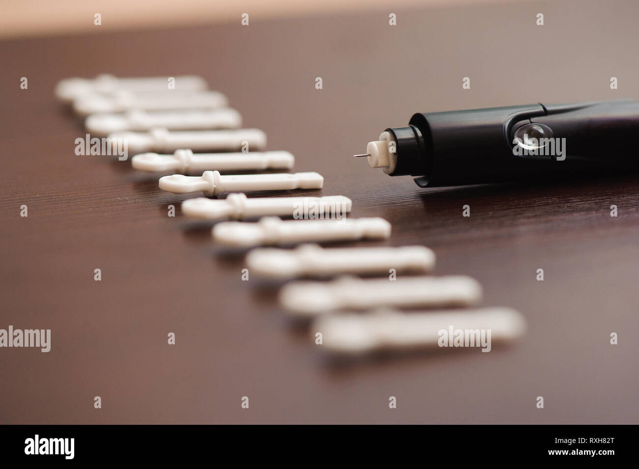 Set diabetic syringe pen with insulin and lancets Stock Photo Alamy
