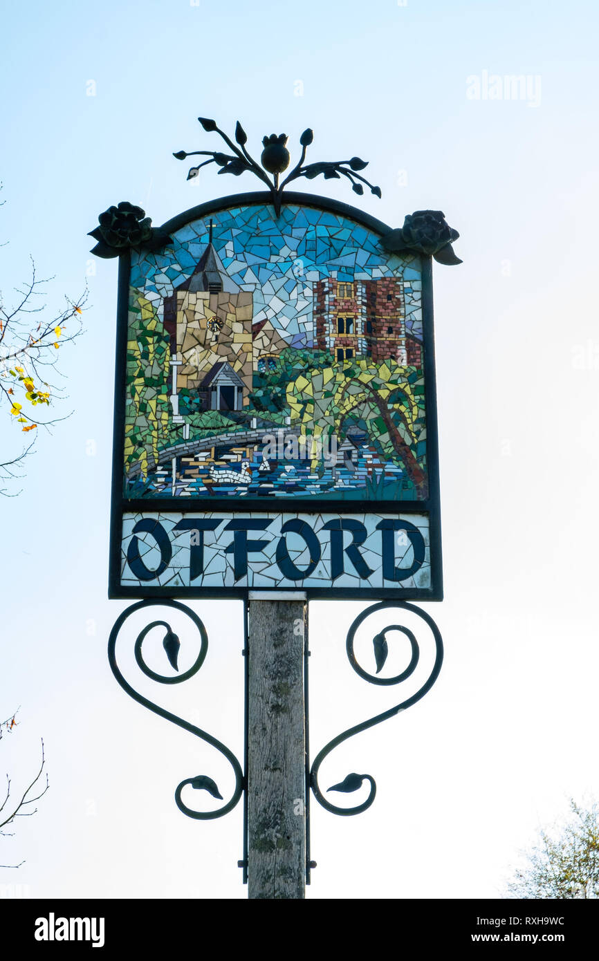 Otford Village Sign, The Green, Otford, Kent Stock Photo