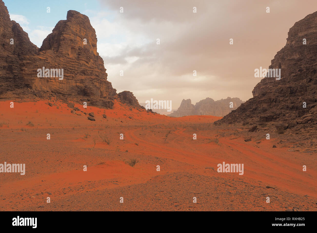 Amazing landscape of desert and mountains. Wadi Rum, Jordan. Stock Photo