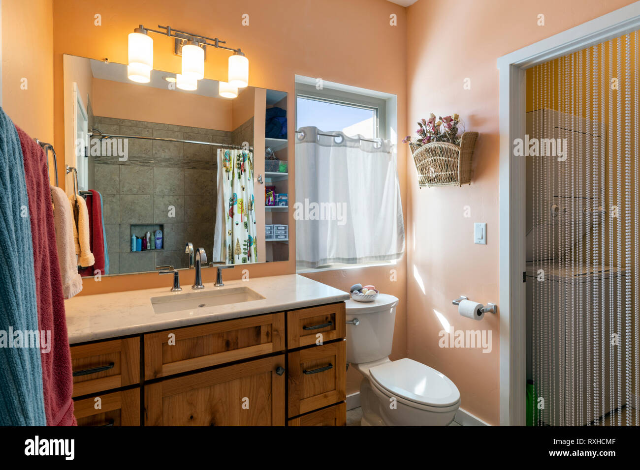 Interior view of townhouse bathroom; Poncha Springs; Colorado; USA Stock Photo