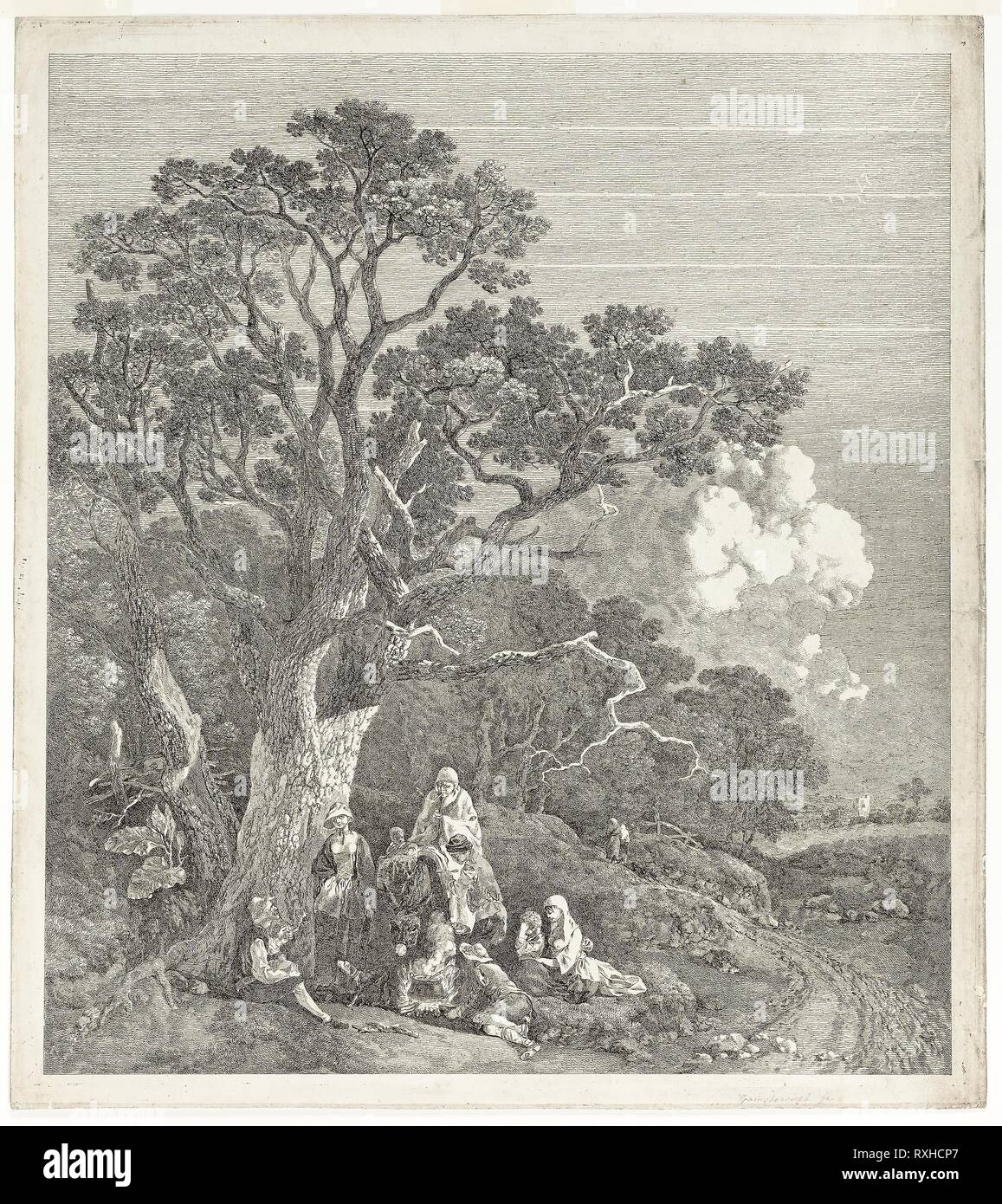 Wooded Landscape With Gypsies Gathered Round A Fire Thomas Gainsborough English 1727 17 Date 1752 1754 Dimensions 471 X 419 Mm Image 505 X 450 Mm Sheet Etching On Ivory Wove Paper Origin United