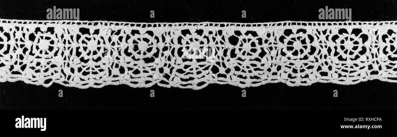 Edging. Date: 1601-1650. Dimensions: 3 x 56.7 cm (1 1/4 x 22 3/8 in.)  Width repeat: 3.0 cm (1 1/4 in.). Linen, needle lace on a laid thread grid. Origin: Unknown. Museum: The Chicago Art Institute. Stock Photo