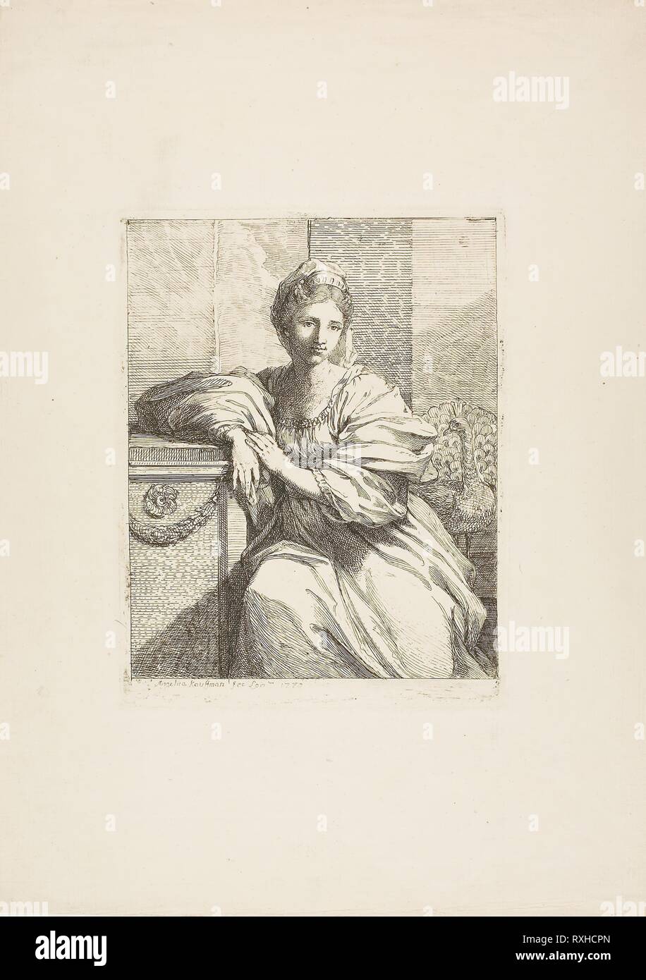 Juno and the Peacock. Angelica Kauffmann; Swiss, 1741-1807. Date: 1770. Dimensions: 210 x 163 mm. Etching on paper. Origin: Switzerland. Museum: The Chicago Art Institute. Stock Photo