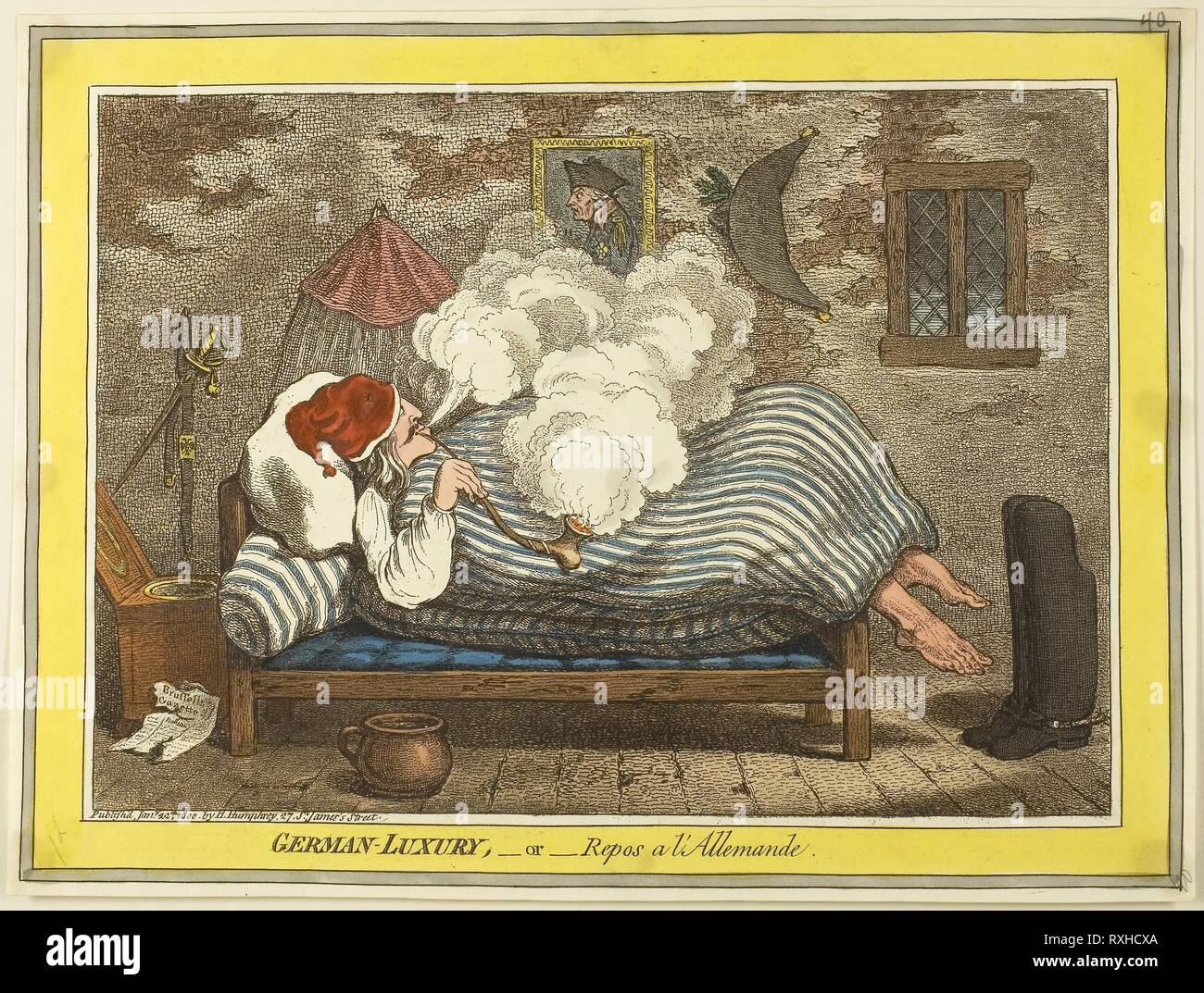 German Luxury. James Gillray (English, 1756-1815); published by Hannah Humphrey (English, c. 1745-1818). Date: 1800. Dimensions: 230 x 310 mm (image); 240 x 320 mm (sheet). Hand-colored etching on paper. Origin: England. Museum: The Chicago Art Institute. Stock Photo