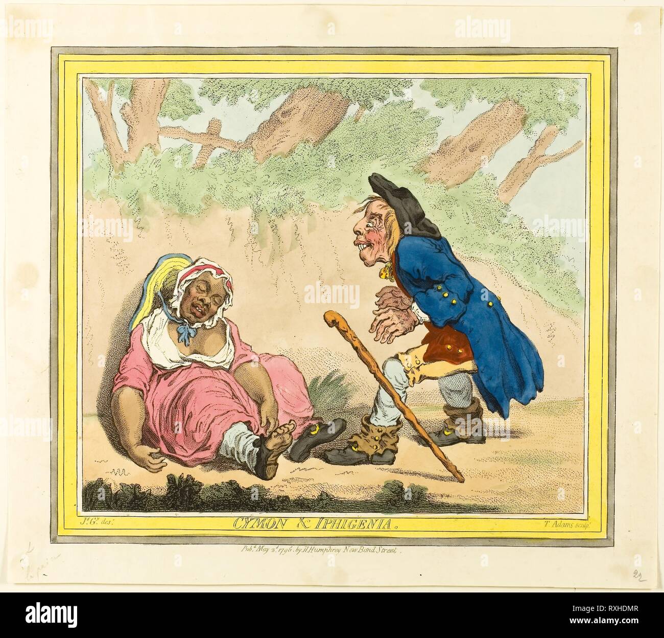 Cymon and Iphigenia. James Gillray (English, 1756-1815); published by Hannah Humphrey (English, c. 1745-1818). Date: 1796. Dimensions: 241 × 275 mm (image); 253 × 318 mm (plate); 281 × 318 mm (sheet). Etching in dark brown, with handcoloring and stipling, on cream wove paper. Origin: England. Museum: The Chicago Art Institute. Stock Photo
