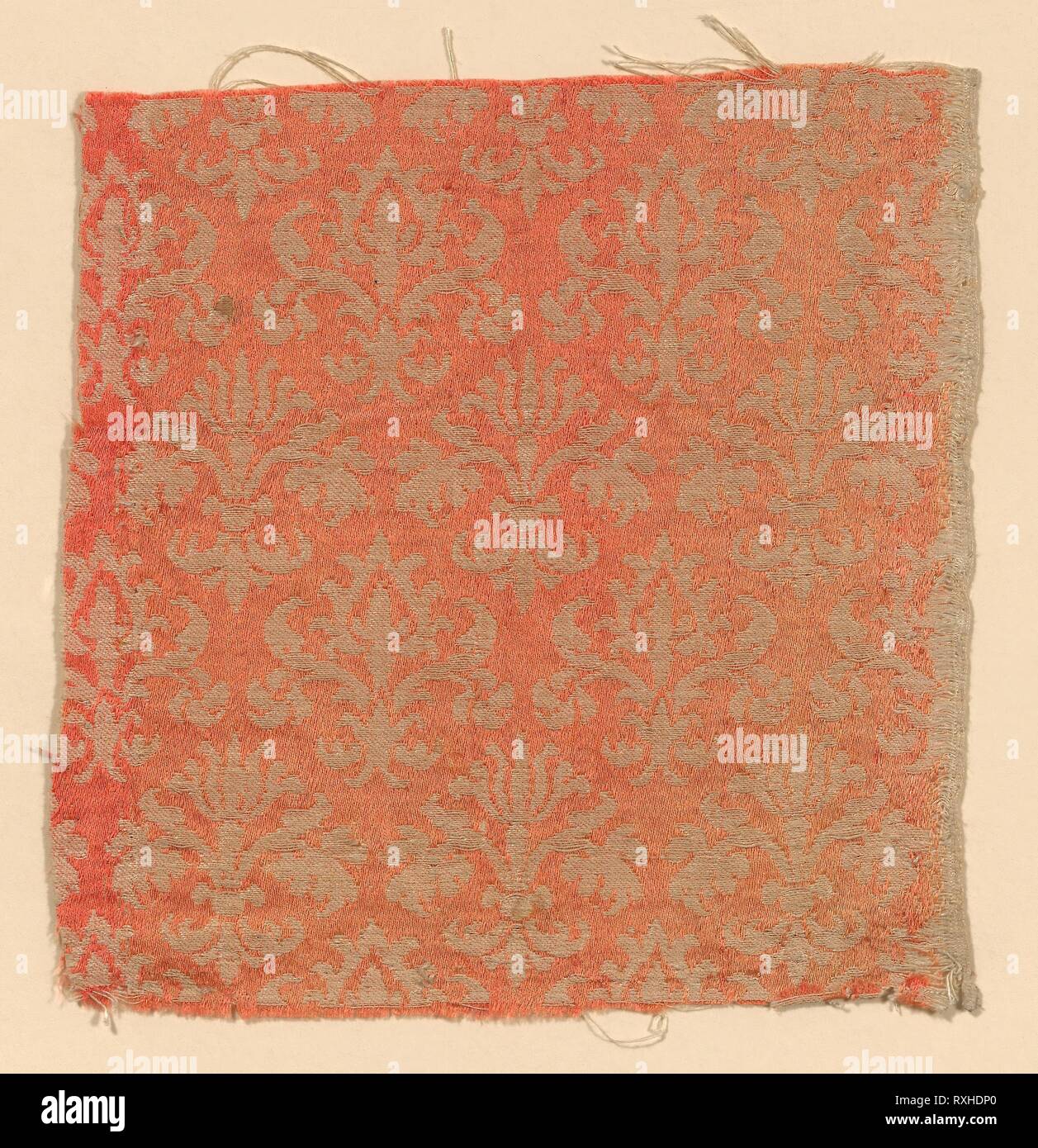 Fragment. Italy. Date: 1635-1650. Dimensions: 19 x 19 cm (7 1/2 x 7 1/2 in.). Silk, satin damask weave. Origin: Italy. Museum: The Chicago Art Institute. Stock Photo