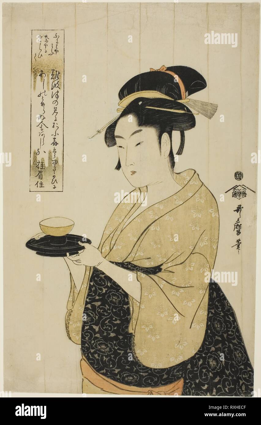 Naniwaya Okita. Kitagawa Utamaro ??? ??; Japanese, 1753 (?)-1806. Date: 1788-1798. Dimensions: 37.1 x 23.6 cm (14 5/8 x 9 5/16 in.). Color woodblock print; oban. Origin: Japan. Museum: The Chicago Art Institute. Stock Photo