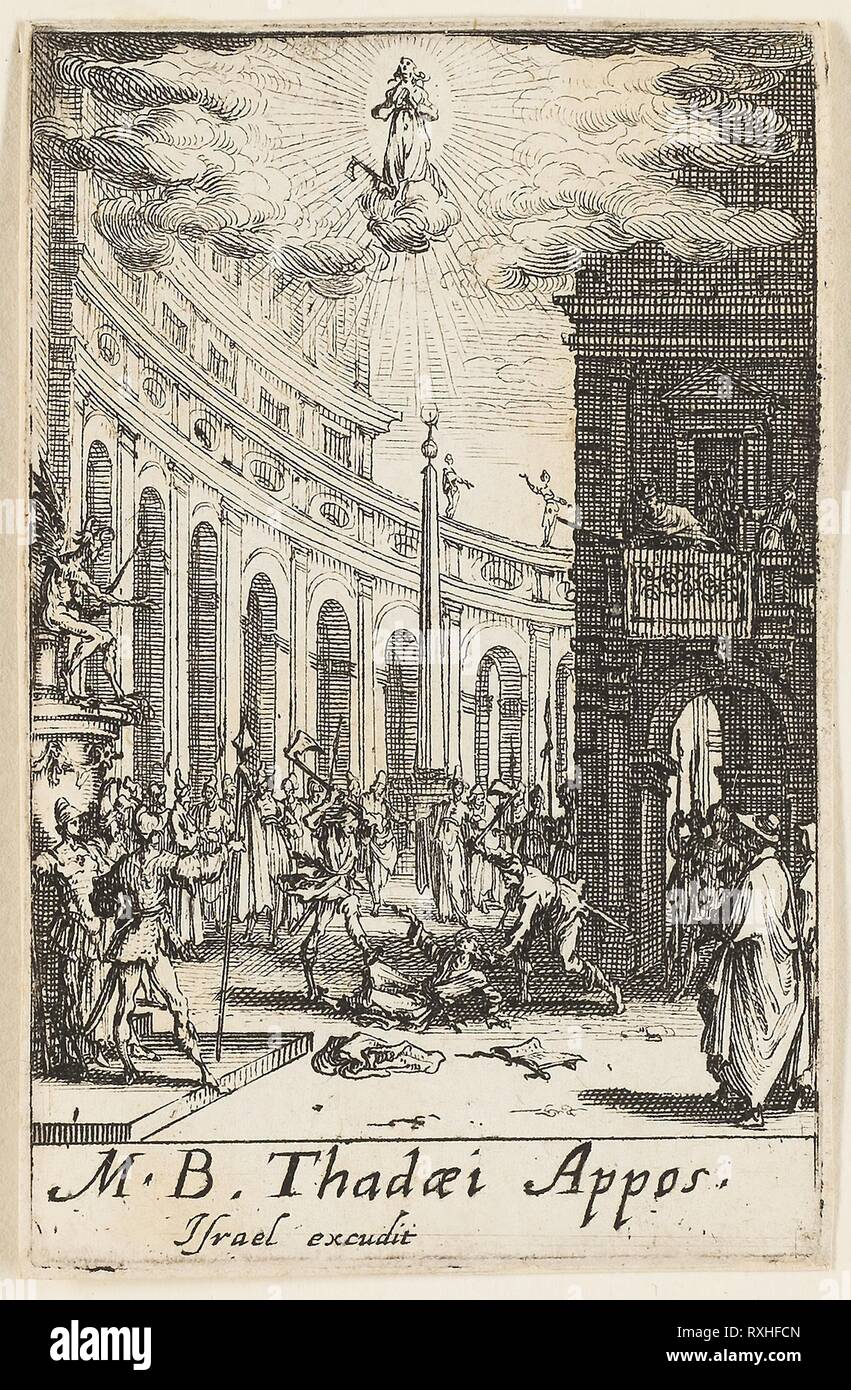 Martyrdom of Saint Thaddeus, plate twelve from The Martyrdoms of the Apostles. Jacques Callot; French, 1592-1635. Date: 1612-1635. Dimensions: 72 × 47 mm. Etching on paper. Origin: France. Museum: The Chicago Art Institute. Stock Photo