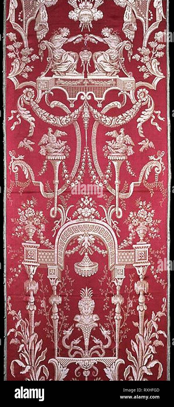 Panel. France, Lyon. Date: 1775-1795. Dimensions: 156.5 × 62.8 cm (61 5/8 × 24 3/4 in.). Silk, satin weave with plain interlacings of secondary binding warps and self-patterning ground wefts. Origin: France. Museum: The Chicago Art Institute. Stock Photo