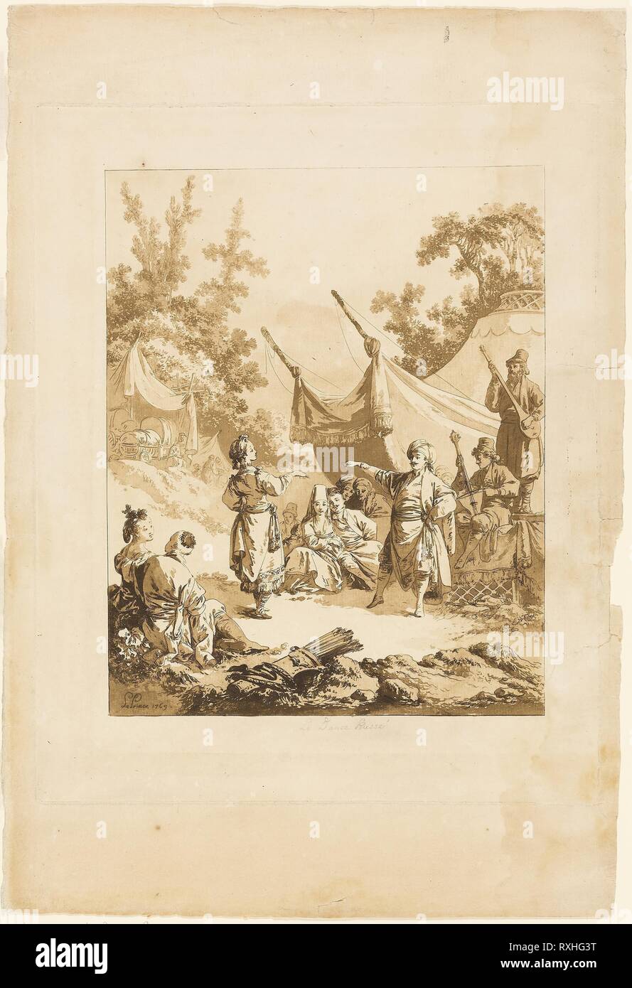 The Russian Dance. Jean Baptiste Le Prince; French, 1734-1781. Date: 1769. Dimensions: 302 × 242 mm (image); 385 × 310 mm (plate); 500 × 340 mm (sheet). Aquatint on paper. Origin: France. Museum: The Chicago Art Institute. Stock Photo