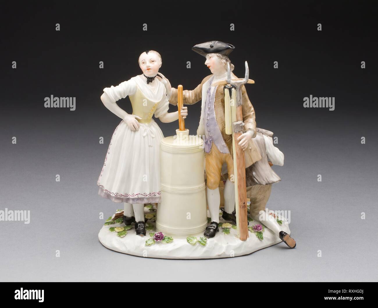 Farm Group of Three Figures. Meissen Porcelain Manufactory; German, founded 1710. Date: 1760-1770. Dimensions: H. 18.4 cm (7 1/4 in.). Hard-paste porcelain and polychrome enamels. Origin: Meissen. Museum: The Chicago Art Institute. Stock Photo