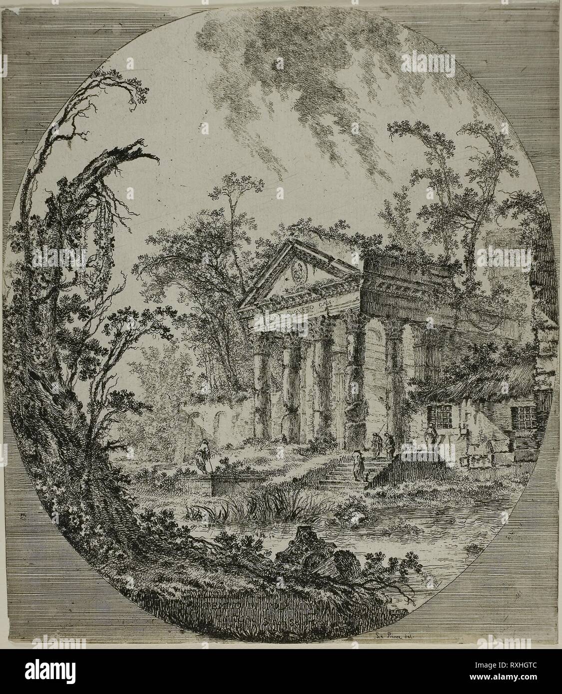 Temple of Augustus. Attributed to Jean-Baptiste Le Prince; French, 1734-1781. Date: 1754-1781. Dimensions: 261 × 232 mm (image/sheet, trimmed within platemark). Etching on ivory laid paper. Origin: France. Museum: The Chicago Art Institute. Stock Photo