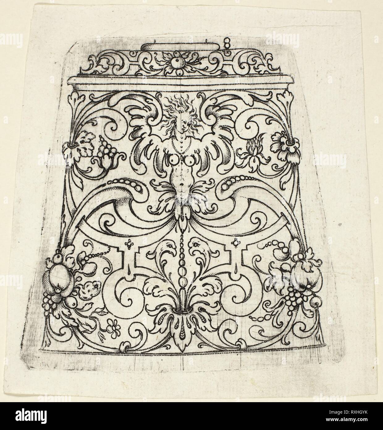 Plate 8, from twenty ornamental designs for goblets and beakers. Master A.P.; German, active early 17th century. Date: 1604. Dimensions: 115 x 105 mm (image); 122 x 120 mm (plate); 142 x 137 mm (sheet). Punch engraving in black on ivory laid paper. Origin: Germany. Museum: The Chicago Art Institute. Stock Photo