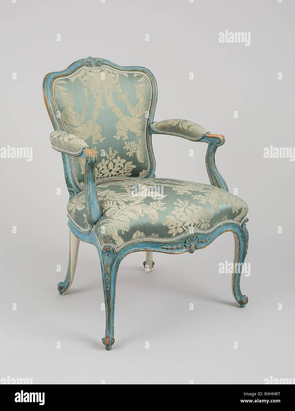 Armchair. Thomas Chippendale; English, 1718-1779; London, England. Date: 1768. Dimensions: 90.2 × 62.2 × 55.9 cm (35 1/2 × 24 1/2 × 22 in.). Painted oak, modern upholstery. Origin: England. Museum: The Chicago Art Institute. Stock Photo