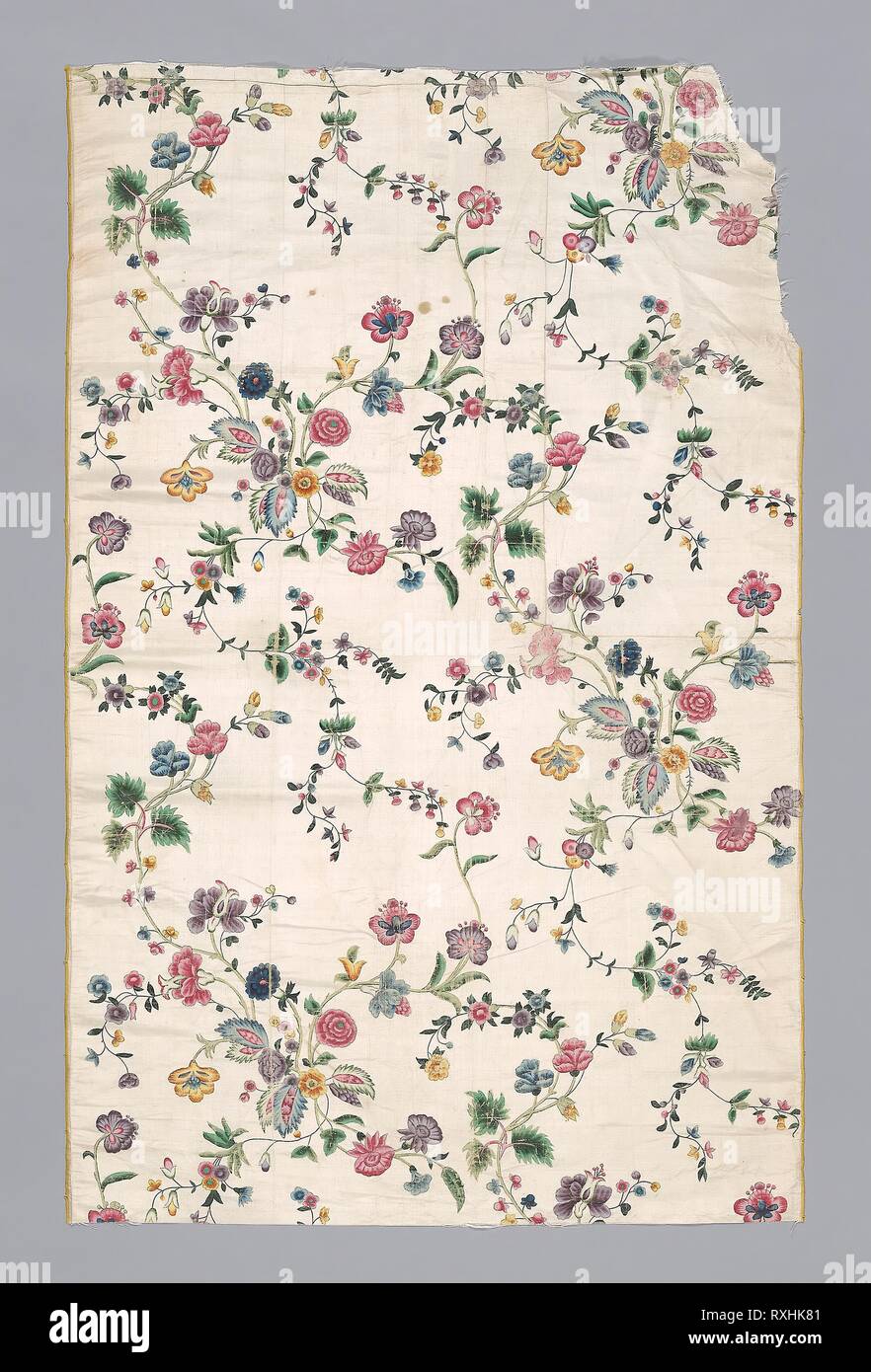 Panel (Dress Fabric). Made in China for the European/American market. Date: 1701-1725. Dimensions: 116.9 × 74 cm (46 × 29 1/8 in.)  Warp repeat: 60.7 cm (23 7/8 in.). Silk, plain weave; painted. Origin: China. Museum: The Chicago Art Institute. Stock Photo