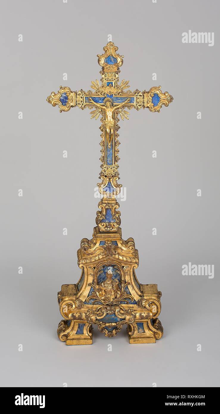 Crucifix. Naples, Italy. Date: 1695-1740. Dimensions: 105.4 x 43.5 cm (41 1/2 x 17 1/8 in.). Gilt bronze, lapis lazuli. Origin: Naples. Museum: The Chicago Art Institute. Stock Photo