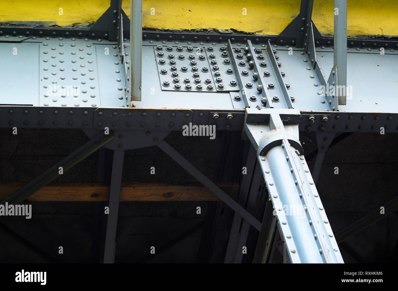 Steel Structure of the Bridge on Bolted and Riveted Joints Stock Photo