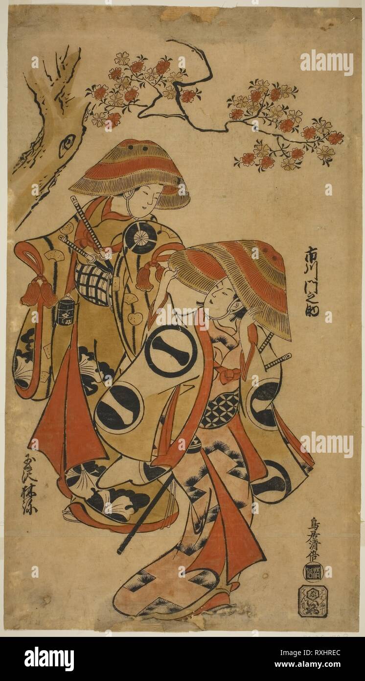 The Actors Ichikawa Monnosuke I and Tamazawa Rinya. Torii Kiyomasu I; Japanese, active c. 1704-18 (?). Date: 1710-1720. Dimensions: 55.8 x 31.7 cm (22 x 12 3/8 in.). Hand-colored woodblock print; o-oban, tan-e. Origin: Japan. Museum: The Chicago Art Institute. Stock Photo