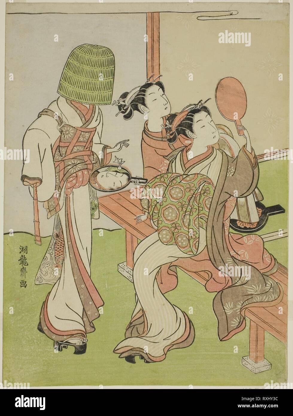 A Courtesan and Her Attendant Using Mirrors to Identify a