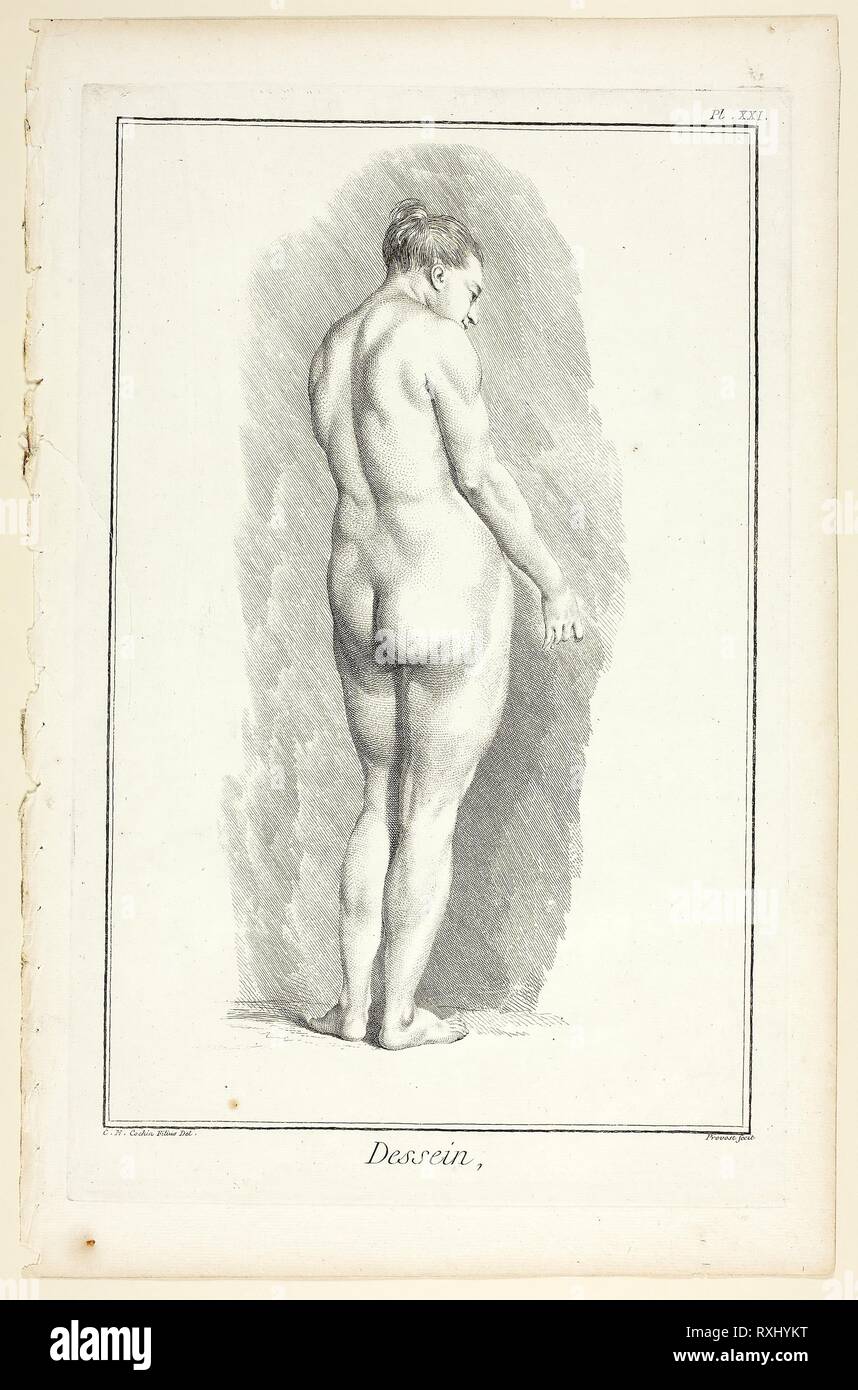 Design: Figure from Encyclopédie. Benoît-Louis Prévost (French, c. 1735-1809); after Charles-Nicholas Cochin, the younger (French, 1715-1790); published by André le Breton (French, 1708-1779), Michel-Antoine David (French, c. 1707-1769), Laurent Durand (French, 1712-1763), and Antoine-Claude Briasson (French, 1700-1775). Date: 1762-1777. Dimensions: 320 × 206 mm (image); 355 × 225 mm (plate); 400 × 260 mm (sheet). Etching, with engraving, on cream laid paper. Origin: France. Museum: The Chicago Art Institute. Stock Photo