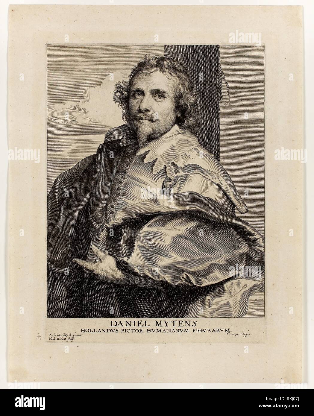 Daniel Mytens. Paul Pontius (Flemish, 1603-1658); after Anthony van Dyck (Flemish, 1599-1641). Date: 1630-1645. Dimensions: 249 x 185 mm (plate); 313 x 243 mm (sheet). Engraving in black on cream laid paper. Origin: Flanders. Museum: The Chicago Art Institute. Stock Photo