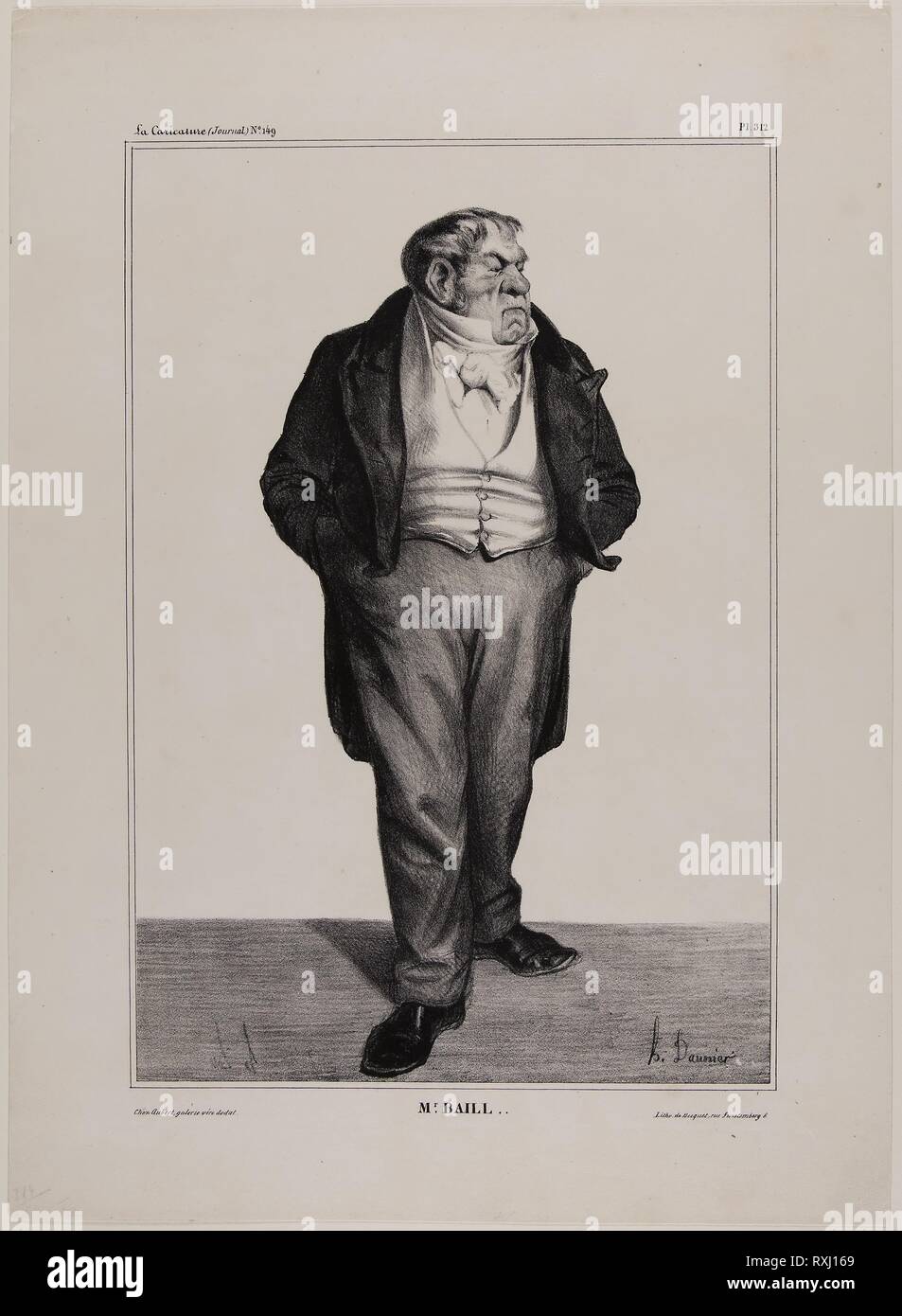 Mr. Baill.., plate 312 from Célébrités de la Caricature. Honoré Victorin Daumier; French, 1808-1879. Date: 1833. Dimensions: 283 × 192 mm (image); 362 × 263 mm (sheet). Lithograph in black on ivory wove paper. Origin: France. Museum: The Chicago Art Institute. Stock Photo