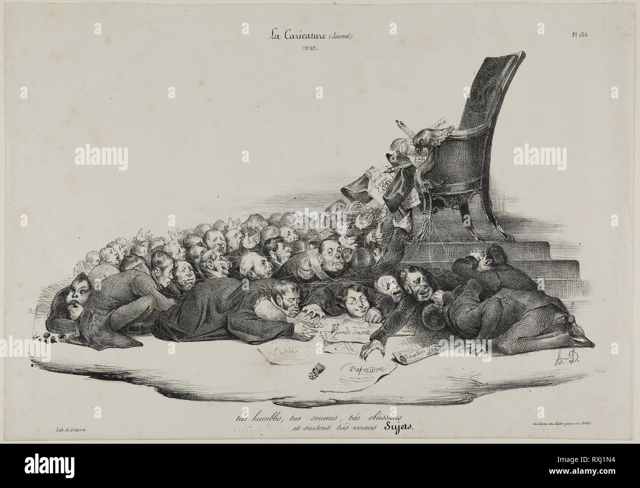 Very humble, very obedient, very submissive, and most of all, very voracious subjects, plate 136. Honoré Victorin Daumier; French, 1808-1879. Date: 1832. Dimensions: 250 × 362 mm. Lithograph in black on white wove paper. Origin: France. Museum: The Chicago Art Institute. Author: Honoré-Victorin Daumier. Stock Photo