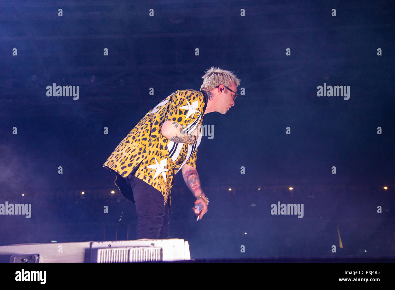 The Italian rapper Salmo seen performing live at Pala Alpitour in Turin ...