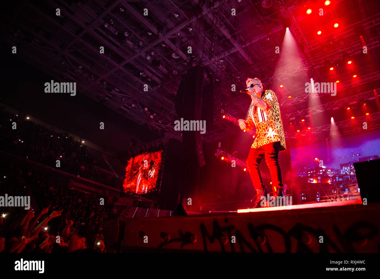The Italian rapper Salmo seen performing live at Pala Alpitour in Turin ...