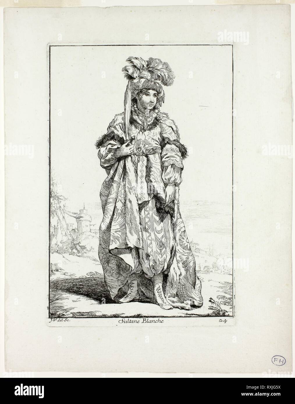 Sultane Blanche, plate 24 from Caravanne du Sultan à la Mecque. Joseph Marie Vien; French, 1716-1809. Date: 1748. Dimensions: 196 × 132 mm (image); 204 × 136 mm (plate); 265 × 206 mm (sheet). Etching on ivory laid paper. Origin: France. Museum: The Chicago Art Institute. Stock Photo