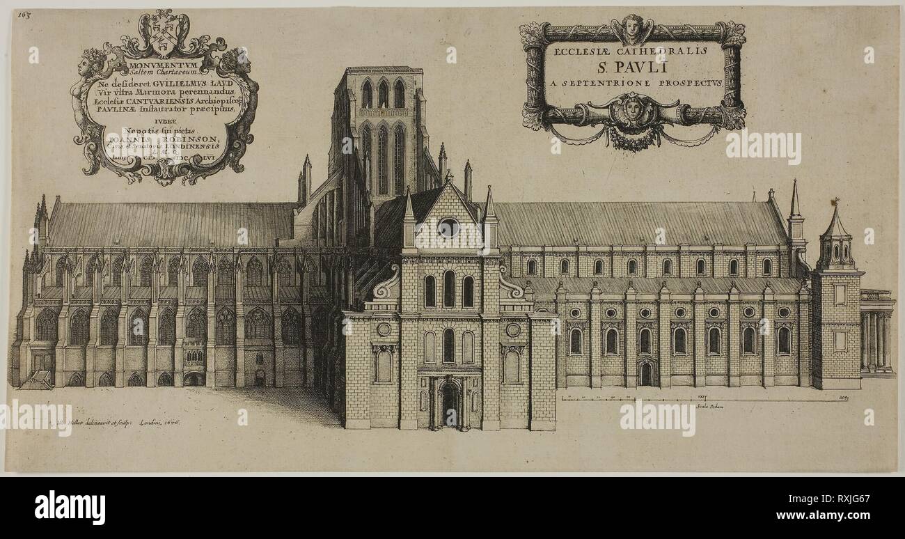 Old Saint Paul's Cathedral from the North. Wenceslaus Hollar; Czech, 1607-1677. Date: 1627-1677. Dimensions: 264 × 349 mm. Etching in black on ivory laid paper. Origin: Bohemia. Museum: The Chicago Art Institute. Stock Photo