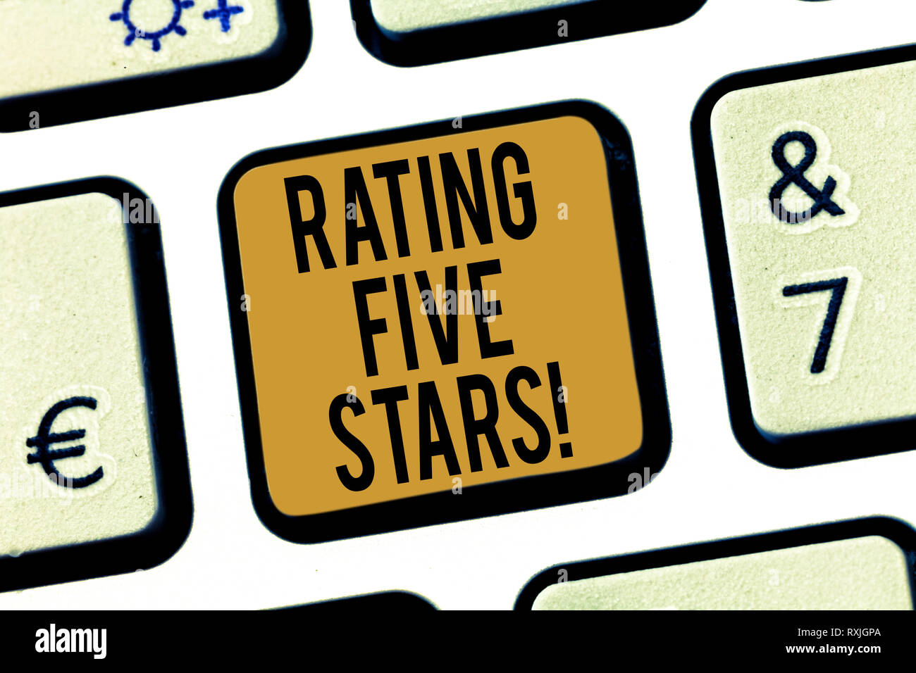 Handwriting text Rating Five Stars. Concept meaning indicating highest