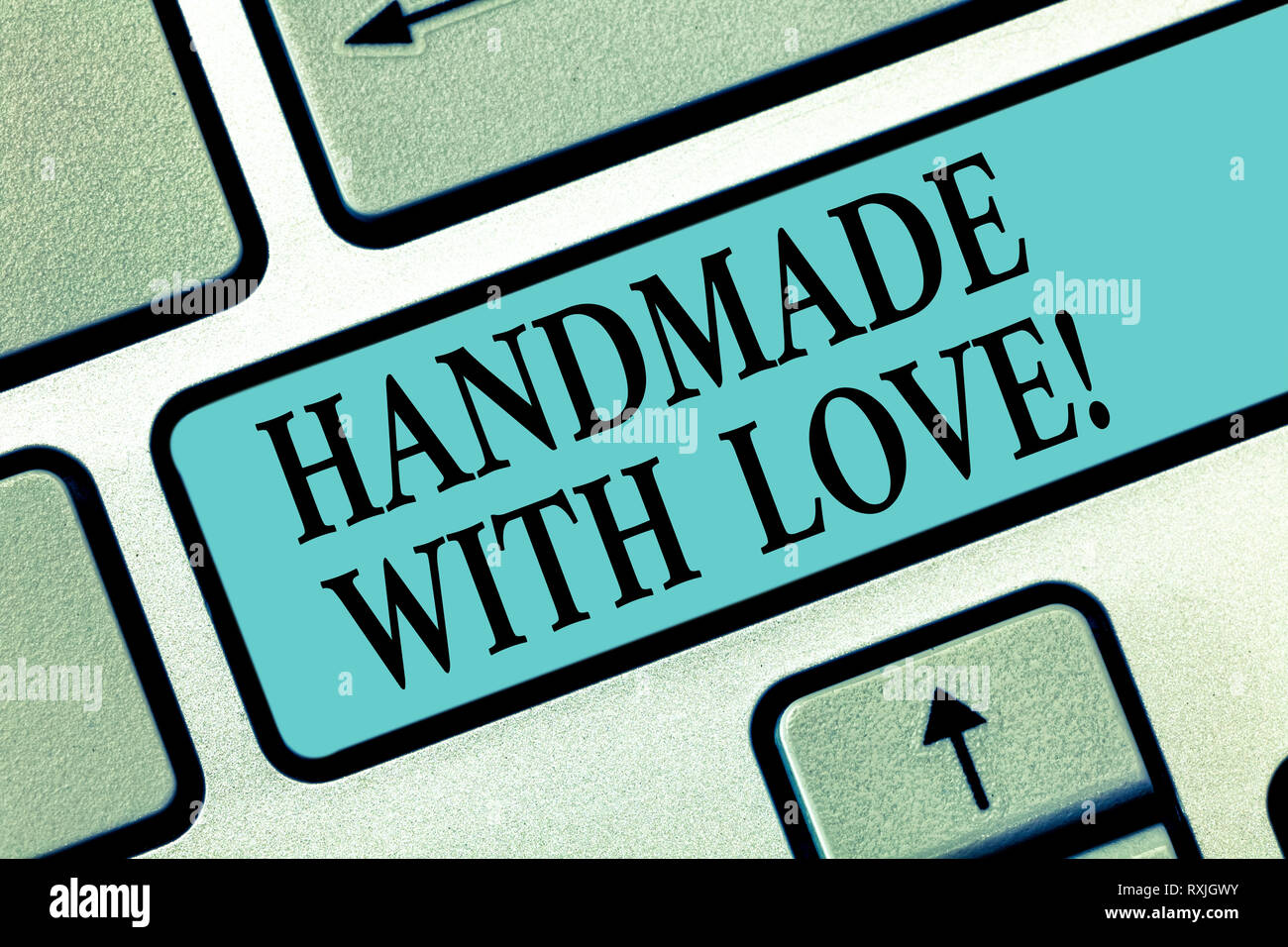 Handwriting Text Writing Handmade With Love Concept Meaning Made By Hand Not By Machine With Great Quality Keyboard Key Intention To Create Computer Stock Photo Alamy