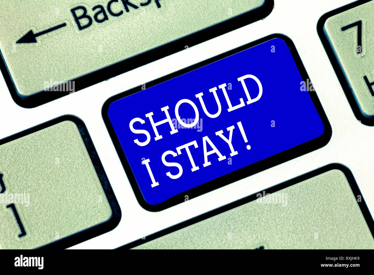 Handwriting Text Should I Stay Concept Meaning Looking For Reasons To Remain On A Place Doubtful Indecision Keyboard Key Intention To Create Computer Stock Photo Alamy