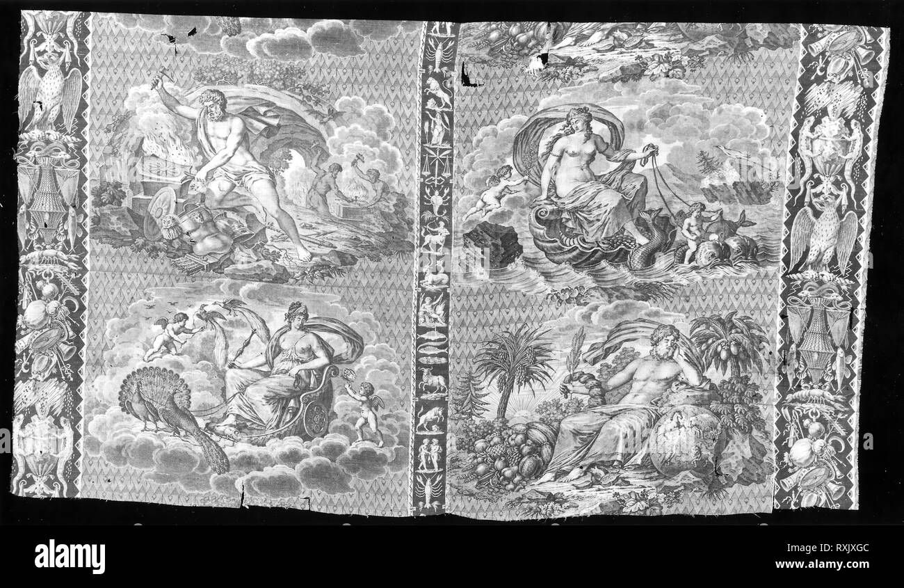 The Elements (Furnishing Fabric). Designed by Bonaventure M. Lebert (French, 1759-1836); Manufactured by Hartmann et Fils (French, founded 1776); France, Nantes. Date: 1810-1820. Dimensions: 58.1 x 94.4 cm (22 7/8 x 37 1/8 in.). Cotton, plain weave; copperplate printed. Origin: Nantes. Museum: The Chicago Art Institute. Stock Photo