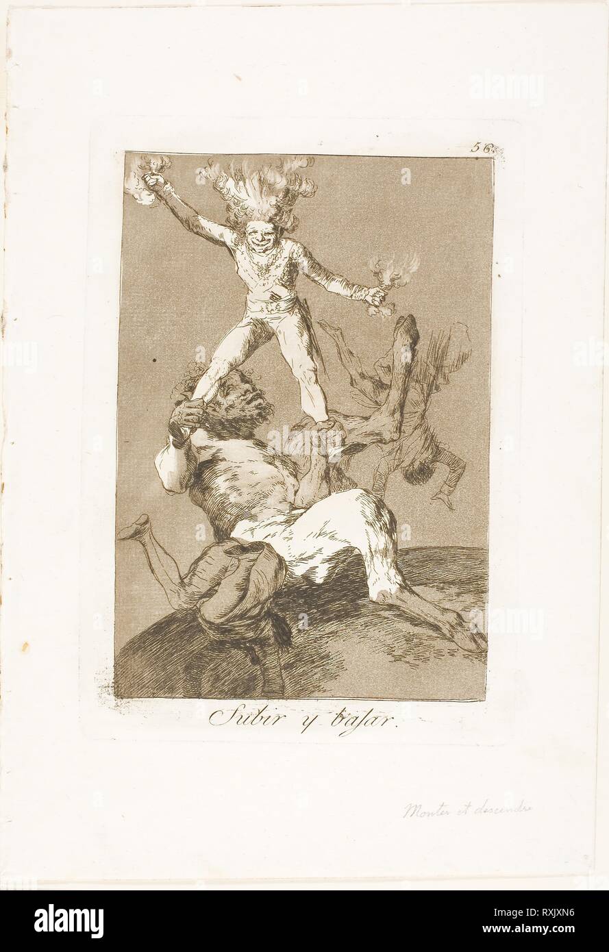 To Rise and to Fall, plate 56 from Los Caprichos. Francisco José de Goya y Lucientes; Spanish, 1746-1828. Date: 1797-1799. Dimensions: 188 x 128 mm (image); 215 x 150 mm (plate); 301 x 207 mm (sheet). Etching and aquatint on ivory laid paper. Origin: Spain. Museum: The Chicago Art Institute. Stock Photo