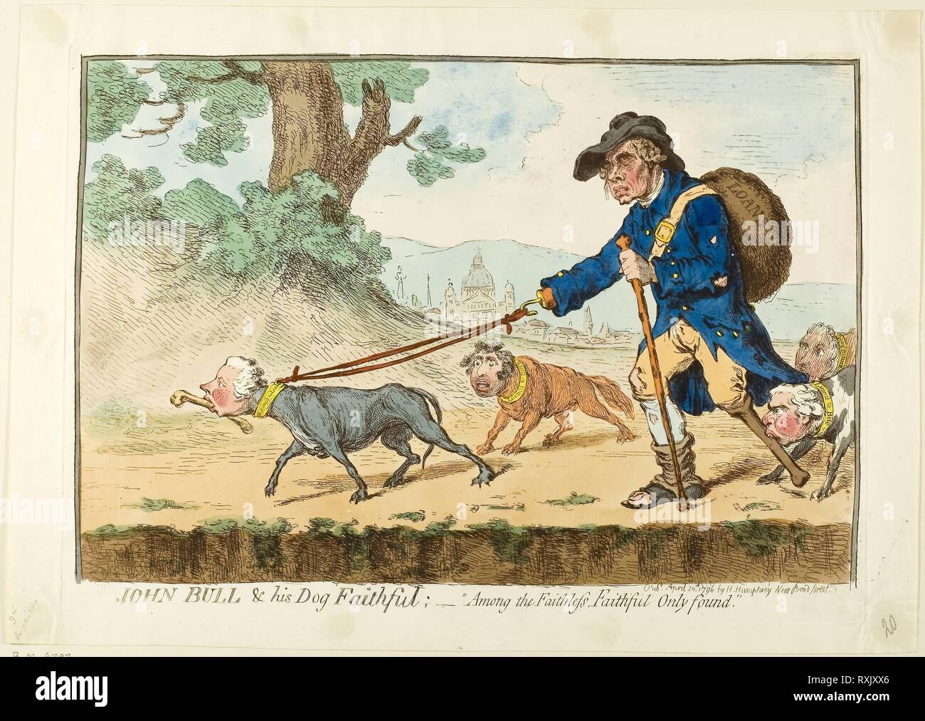 John Bull and His Dog Faithful. James Gillray (English, 1756-1815);  published by Hannah Humphrey (English, c. 1745-1818). Date: 1796.  Dimensions: 235 × 348 mm (image); 254 × 358 mm (plate); 287 ×