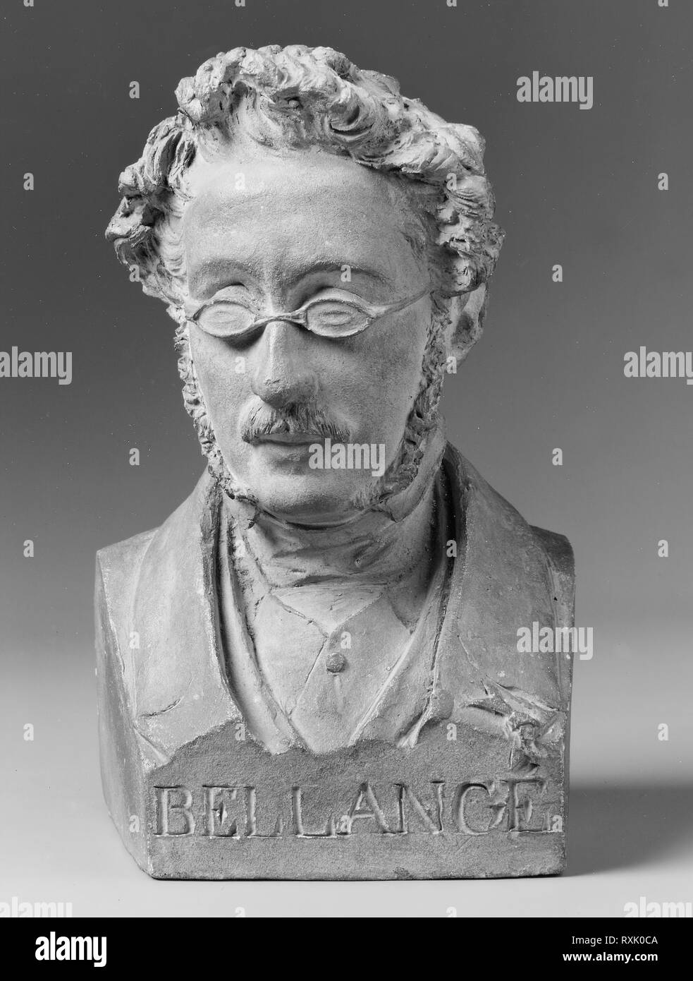 Portrait Bust of Joseph-Louis-Hippolyte Bellange. Jean-Pierre Dantan; French, 1800-1869. Date: 1847. Dimensions: 19.7 × 12.1 × 10.5 cm (7 3/4 × 4 3/4 × 4 1/8 in.). Terracotta. Origin: France. Museum: The Chicago Art Institute. Stock Photo