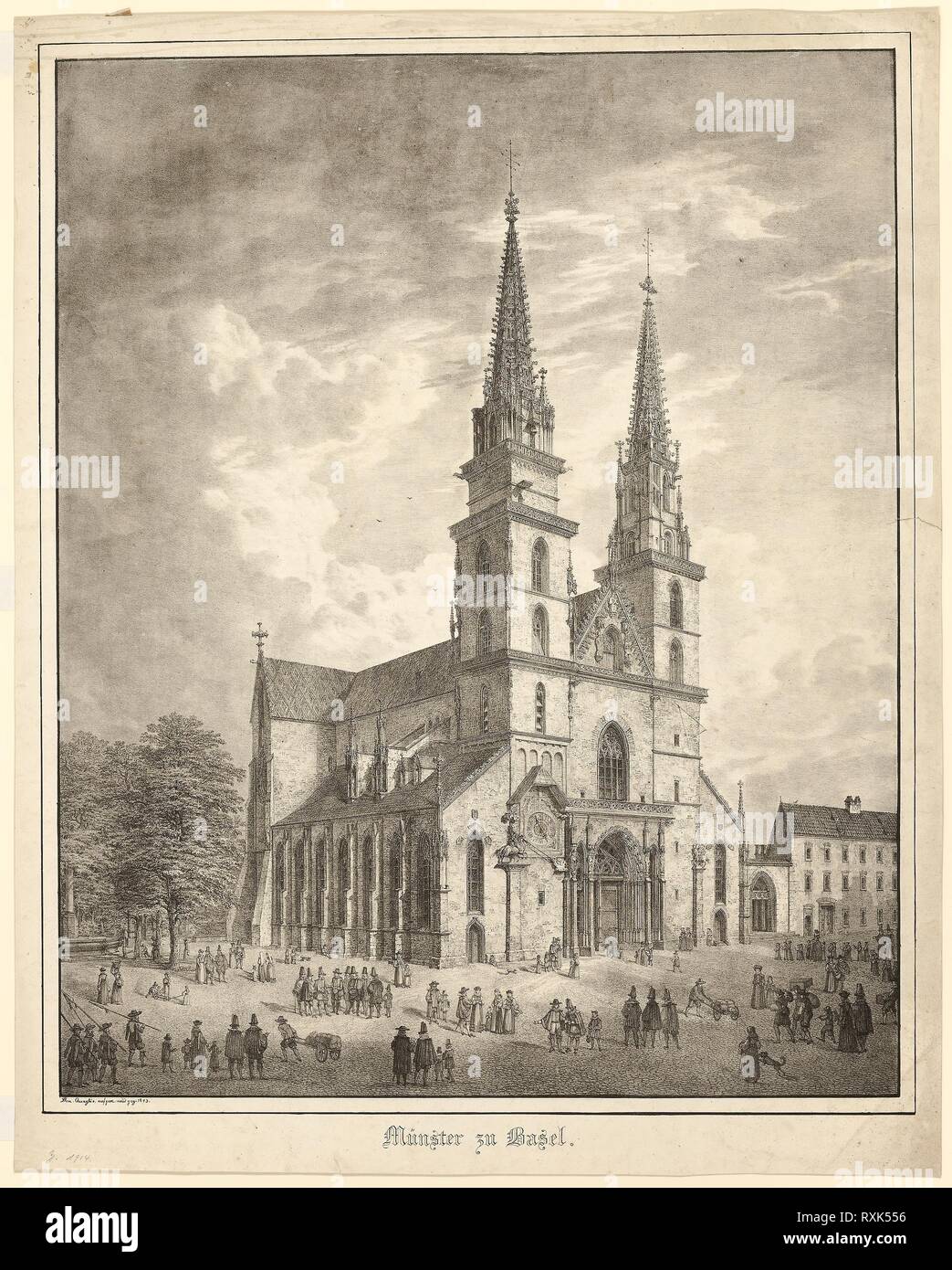 Münster zu Basel. Domenico Quaglio II; German, 1787-1837. Date: 1823. Dimensions: 614 x 492 mm (image); 683 x 545 mm (sheet). Lithograph on paper. Origin: Germany. Museum: The Chicago Art Institute. Stock Photo