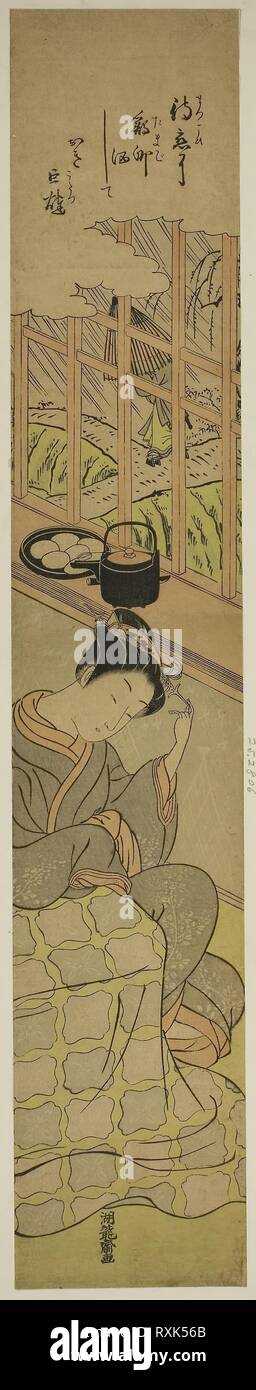 Waiting for Her Lover. Isoda Koryusai; Japanese, 1735-1790. Date: 1765-1776. Dimensions: 27 x 4 1/2 in. Color woodblock print; hashira-e. Origin: Japan. Museum: The Chicago Art Institute. Stock Photo