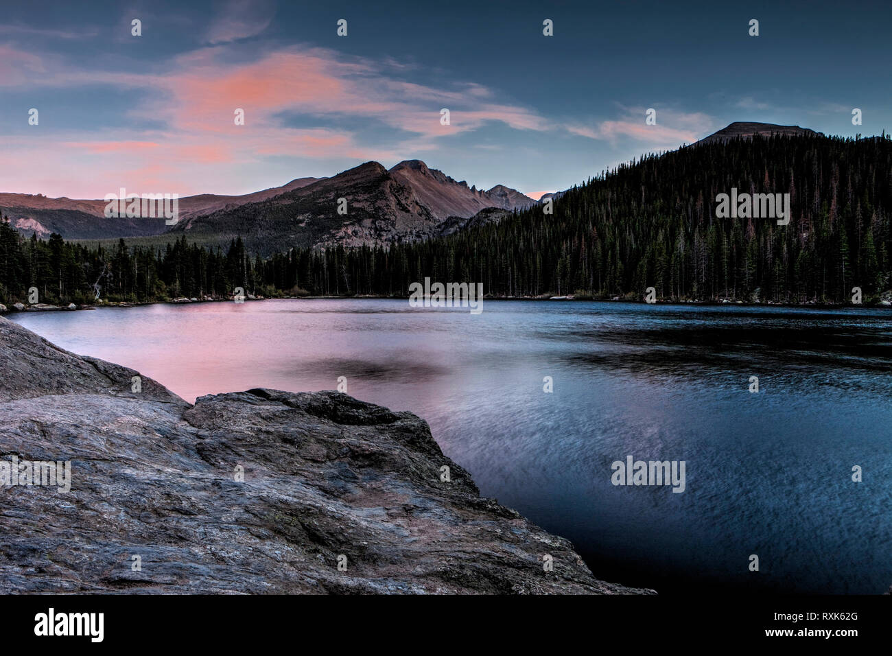 Sunset, Bear Lake, Rocky Mountain National Park, Colorado, USA Stock Photo