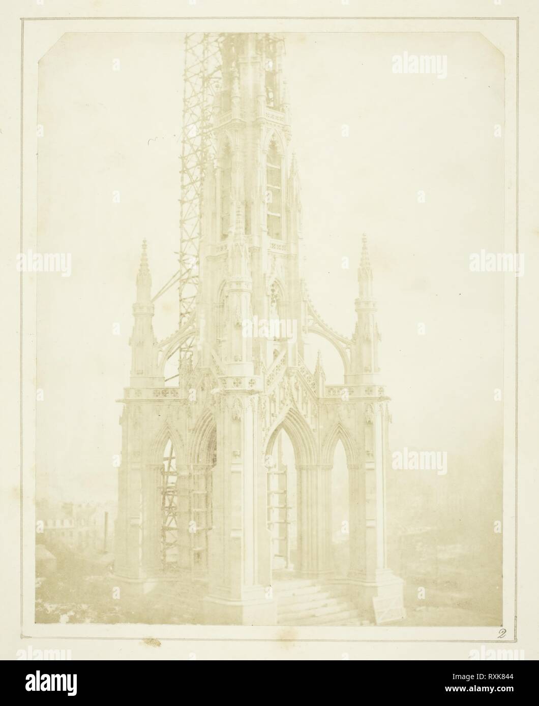 Sir Walter Scott's Monument, Edinburgh; as it appeared when nearly finished, in October 1844. William Henry Fox Talbot; English, 1800-1877. Date: 1844. Dimensions: 19.6 × 15.5 cm (image/paper); 30.5 × 24.1 cm (page/mount). Salted paper print, plate II from the album 'Sun Pictures in Scotland' (1845). Origin: England. Museum: The Chicago Art Institute. Stock Photo