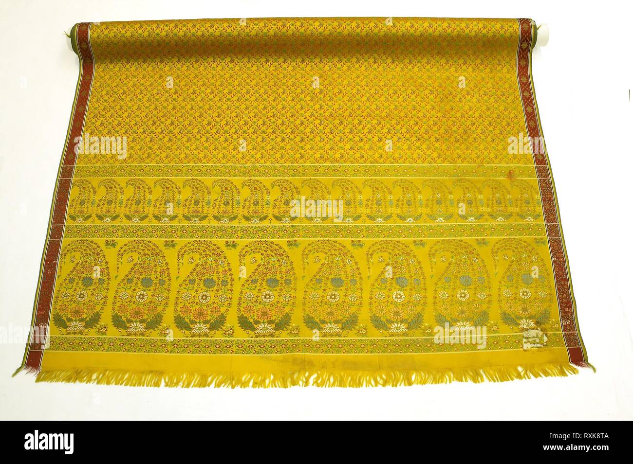 Sari. India, Tamil Nadu, Ayyampettai. Date: 1820. Dimensions: 734 x 112.4 cm (289 x 44 1/4 in.). Silk and cotton, compound satin weave. Origin: India. Museum: The Chicago Art Institute. Stock Photo